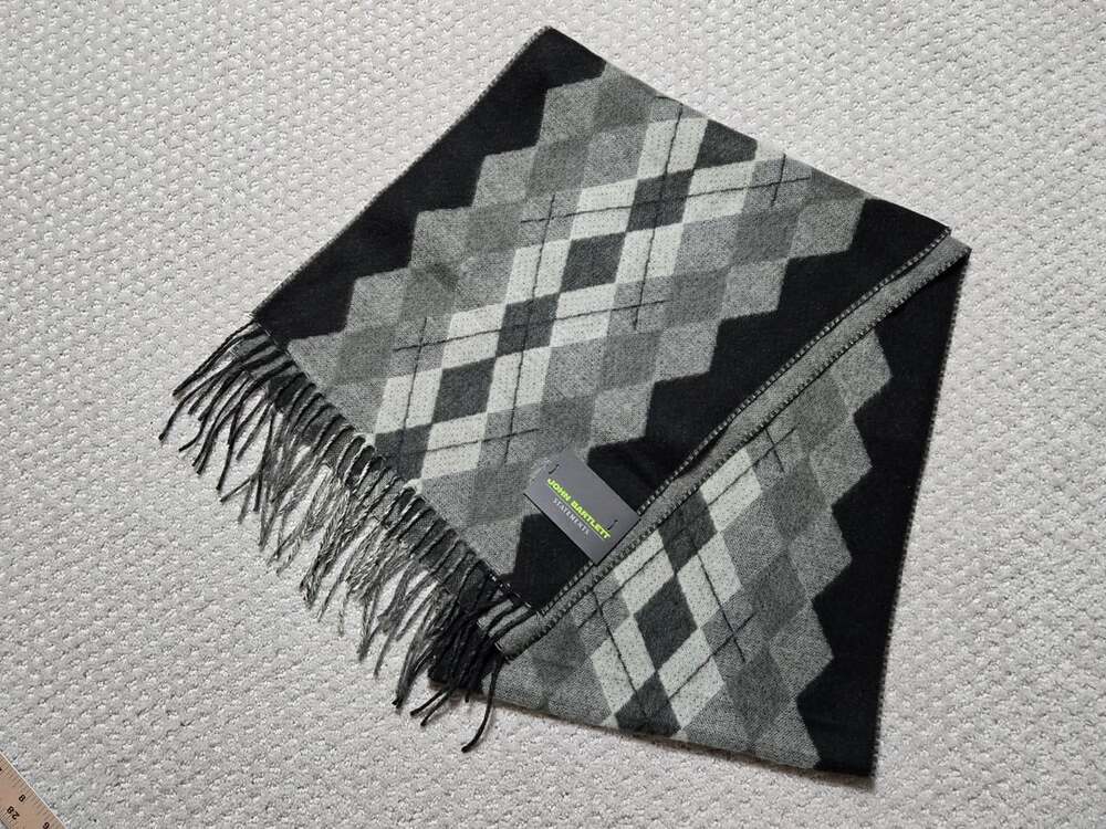 John Bartlett Statements Argyle Scarf Black Gray Fringe
